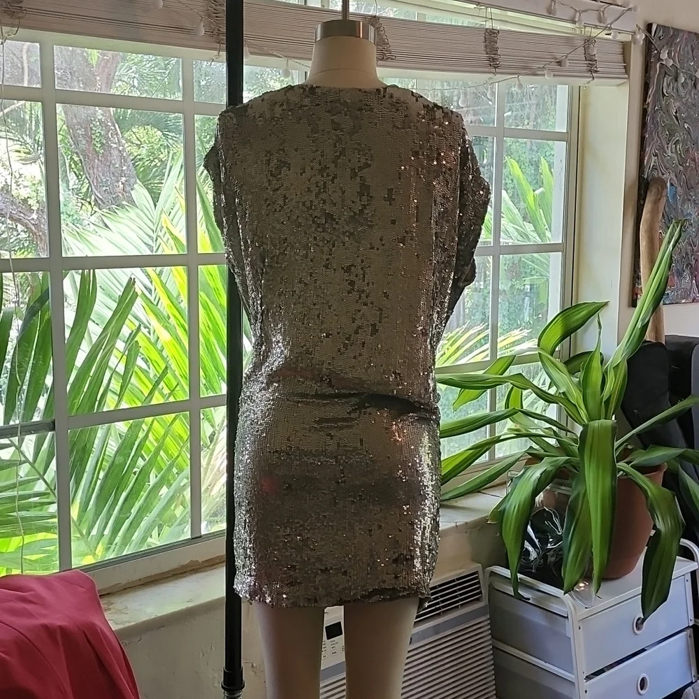 Diabless Vintage Silver Sequin Low V Cocktail  Kardashian Dress - Size XS - Picture 4 of 6